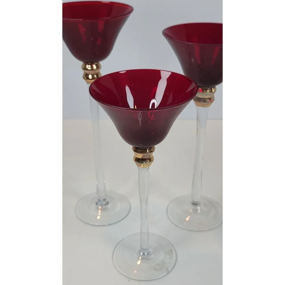 Vtg set Of 3 Ruby Red Glass Candle tealight  Holders Christmas 8 9 10